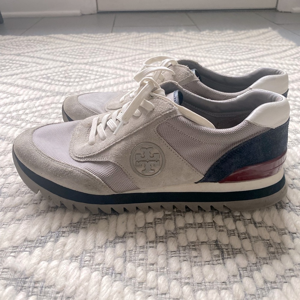 Tory Burch Men’s Sawtooth Sneakers 10 Shoes Gray Leather Lace Up Casual Comfort